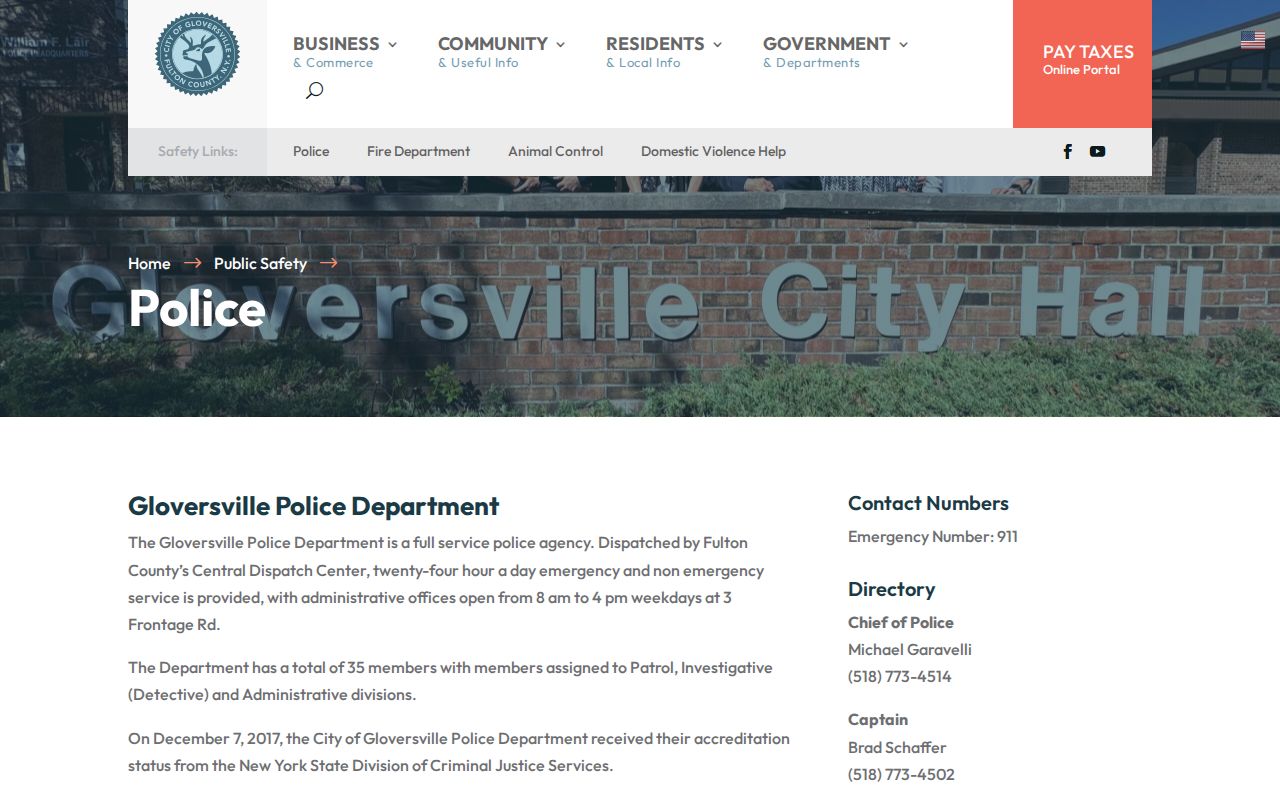Gloversville criminal history Police Department official page