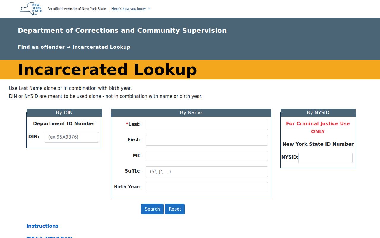 Fulton County incarceration records in the New York DOCCS lookup